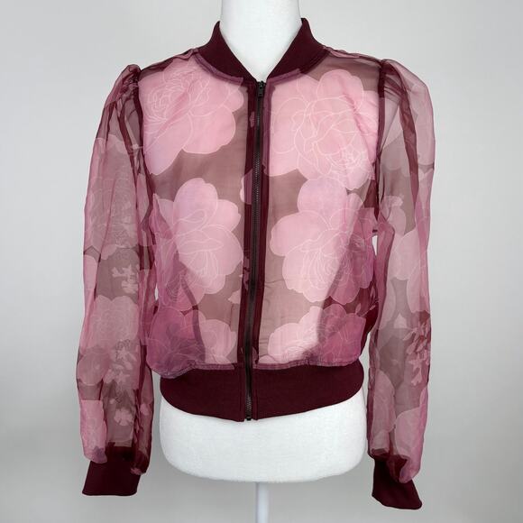 Anthropologie Dolan Sheer Organza Floral Full Zip Bomber Jacket Size Medium - Picture 4 of 15